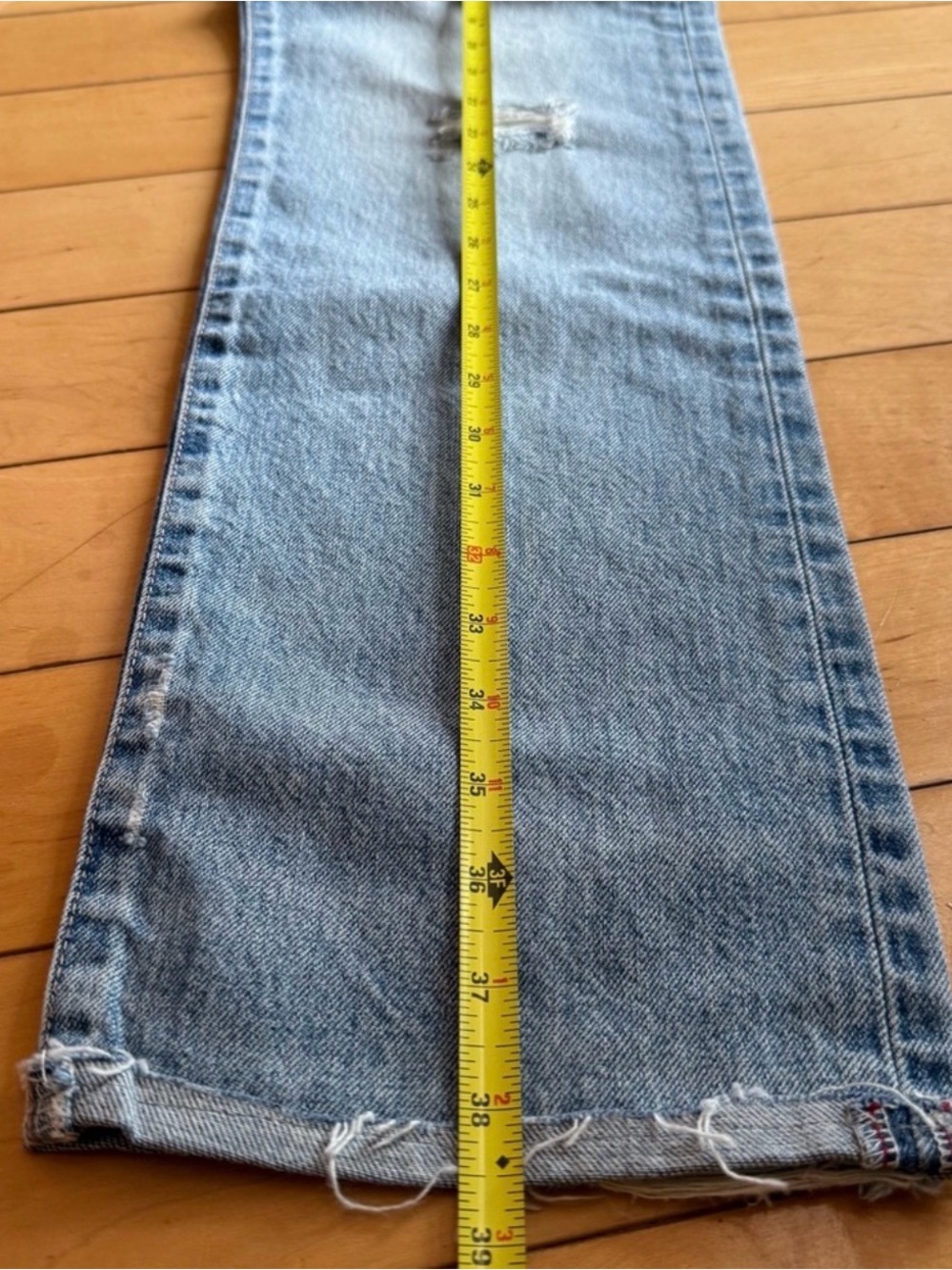NEW MOUSSY VINTAGE STEELE2260 Straight Light Blue Denim Distressed Jeans Size 26 - Picture 14 of 15